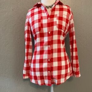 Old Navy Red and White 100% Cotton Plaid Women's Flannel Size L